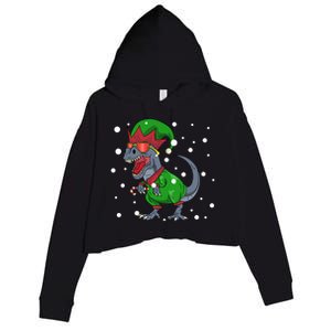 Dinosaur In Elf Costume Christmas Gnome Trex Gift Crop Fleece Hoodie