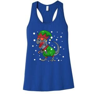 Dinosaur In Elf Costume Christmas Gnome Trex Gift Women's Racerback Tank