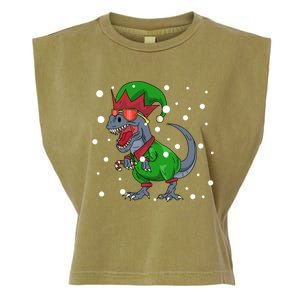 Dinosaur In Elf Costume Christmas Gnome Trex Gift Garment-Dyed Women's Muscle Tee