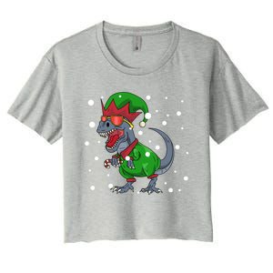 Dinosaur In Elf Costume Christmas Gnome Trex Gift Women's Crop Top Tee