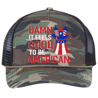 Damn It Feels Good To Be An American Funny 4th Of July Gift Retro Rope Trucker Hat Cap