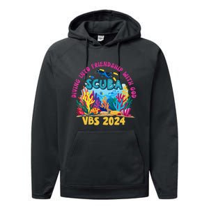 Diving Into Friendship With God Beach Scuba Vbs 2024 Performance Fleece Hoodie