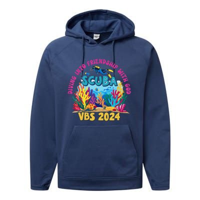 Diving Into Friendship With God Beach Scuba Vbs 2024 Performance Fleece Hoodie