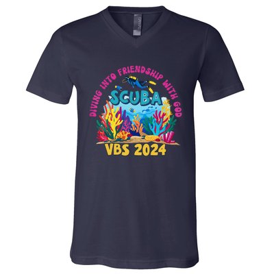 Diving Into Friendship With God Beach Scuba Vbs 2024 V-Neck T-Shirt