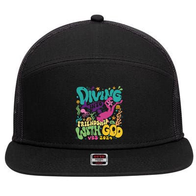 Diving Into Friendship With God Scuba Vbs 2024 Christian 7 Panel Mesh Trucker Snapback Hat