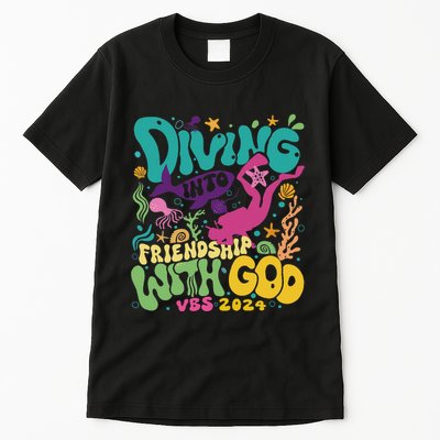 Diving Into Friendship With God Scuba Vbs 2024 Christian Tall T-Shirt