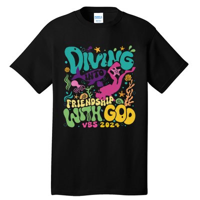 Diving Into Friendship With God Scuba Vbs 2024 Christian Tall T-Shirt