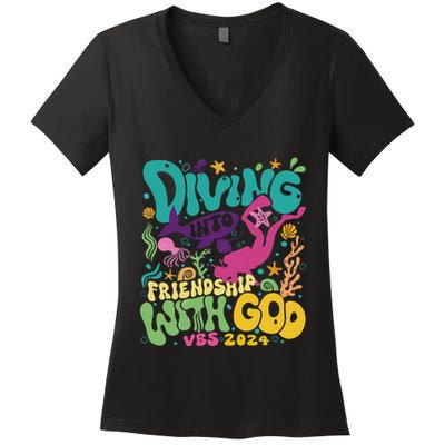 Diving Into Friendship With God Scuba Vbs 2024 Christian Women's V-Neck T-Shirt