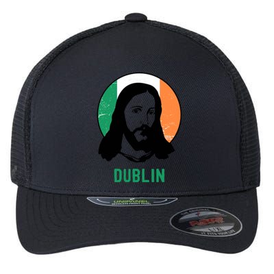 Dublin Ireland Flag Jesus St Patricks Day Gift Flexfit Unipanel Trucker Cap