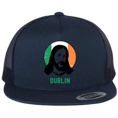 Dublin Ireland Flag Jesus St Patricks Day Gift Flat Bill Trucker Hat