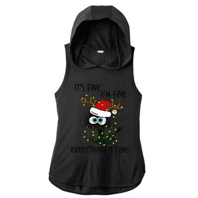 Deer Its Fine I'm Fine Everything is Fine Christmas Tree Cat Ladies PosiCharge Tri-Blend Wicking Draft Hoodie Tank