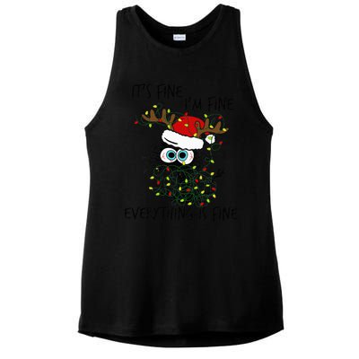 Deer Its Fine I'm Fine Everything is Fine Christmas Tree Cat Ladies PosiCharge Tri-Blend Wicking Tank