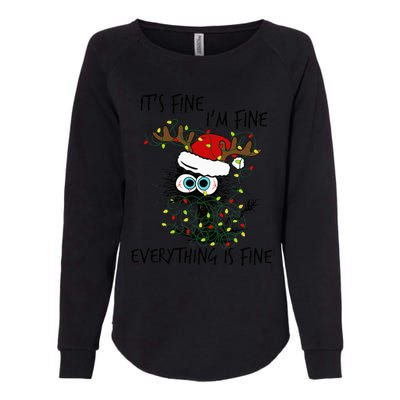 Deer Its Fine I'm Fine Everything is Fine Christmas Tree Cat Womens California Wash Sweatshirt