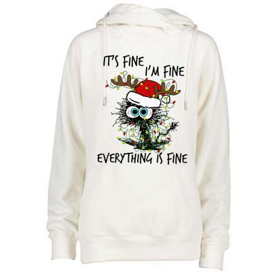 Deer Its Fine I'm Fine Everything is Fine Christmas Tree Cat Womens Funnel Neck Pullover Hood