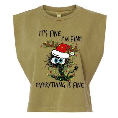 Deer Its Fine I'm Fine Everything is Fine Christmas Tree Cat Garment-Dyed Women's Muscle Tee