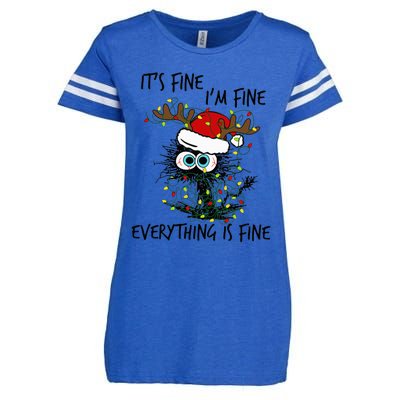 Deer Its Fine I'm Fine Everything is Fine Christmas Tree Cat Enza Ladies Jersey Football T-Shirt