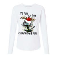 Deer Its Fine I'm Fine Everything is Fine Christmas Tree Cat Womens Cotton Relaxed Long Sleeve T-Shirt