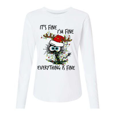 Deer Its Fine I'm Fine Everything is Fine Christmas Tree Cat Womens Cotton Relaxed Long Sleeve T-Shirt