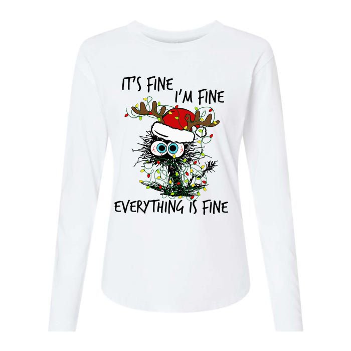 Deer Its Fine I'm Fine Everything is Fine Christmas Tree Cat Womens Cotton Relaxed Long Sleeve T-Shirt