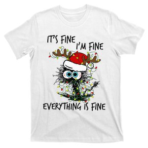 Deer Its Fine I'm Fine Everything is Fine Christmas Tree Cat T-Shirt