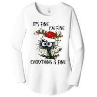 Deer Its Fine I'm Fine Everything is Fine Christmas Tree Cat Women's Perfect Tri Tunic Long Sleeve Shirt