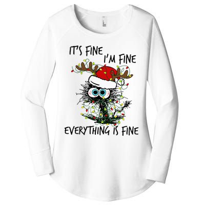 Deer Its Fine I'm Fine Everything is Fine Christmas Tree Cat Women's Perfect Tri Tunic Long Sleeve Shirt