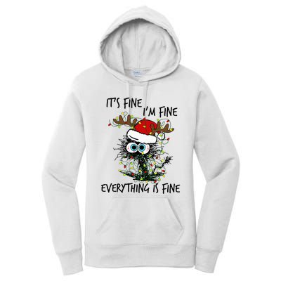 Deer Its Fine I'm Fine Everything is Fine Christmas Tree Cat Women's Pullover Hoodie