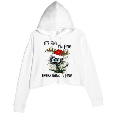 Deer Its Fine I'm Fine Everything is Fine Christmas Tree Cat Crop Fleece Hoodie