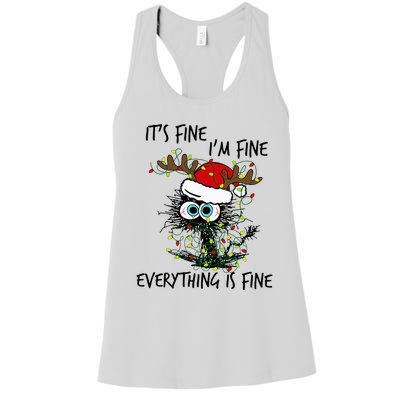 Deer Its Fine I'm Fine Everything is Fine Christmas Tree Cat Women's Racerback Tank