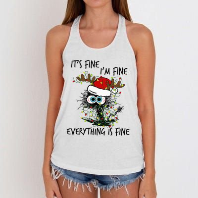 Deer Its Fine I'm Fine Everything is Fine Christmas Tree Cat Women's Knotted Racerback Tank