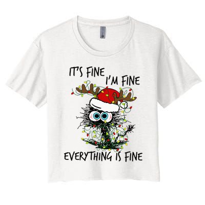 Deer Its Fine I'm Fine Everything is Fine Christmas Tree Cat Women's Crop Top Tee