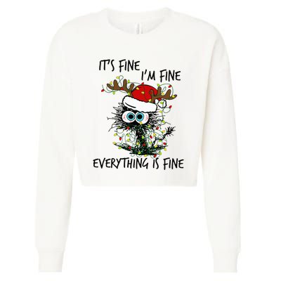 Deer Its Fine I'm Fine Everything is Fine Christmas Tree Cat Cropped Pullover Crew