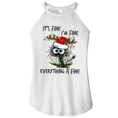 Deer Its Fine I'm Fine Everything is Fine Christmas Tree Cat Women's Perfect Tri Rocker Tank