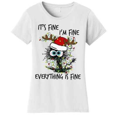 Deer Its Fine I'm Fine Everything is Fine Christmas Tree Cat Women's T-Shirt