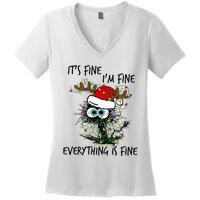 Deer Its Fine I'm Fine Everything is Fine Christmas Tree Cat Women's V-Neck T-Shirt