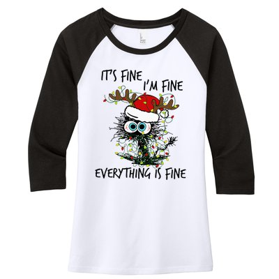 Deer Its Fine I'm Fine Everything is Fine Christmas Tree Cat Women's Tri-Blend 3/4-Sleeve Raglan Shirt