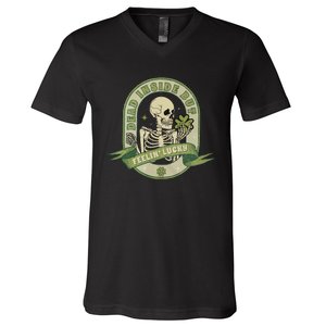 Dead Inside Feelin Lucky Retro Lucky Skeleton St Patricks Day Lucky Vibes V-Neck T-Shirt