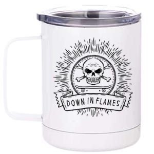 Down In Flames Skull Crossbones Skateboarding 12 oz Stainless Steel Tumbler Cup