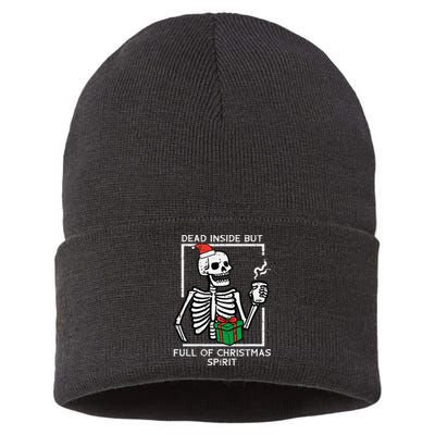 Dead Inside Full Christmas Spirit Skeleton Xmas Sustainable Knit Beanie