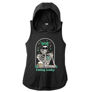 Dead Inside Feeling Lucky Skeleton Shamrocks Patrick's Day Great Gift Ladies PosiCharge Tri-Blend Wicking Draft Hoodie Tank