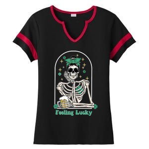 Dead Inside Feeling Lucky Skeleton Shamrocks Patrick's Day Great Gift Ladies Halftime Notch Neck Tee