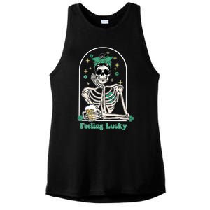 Dead Inside Feeling Lucky Skeleton Shamrocks Patrick's Day Great Gift Ladies PosiCharge Tri-Blend Wicking Tank