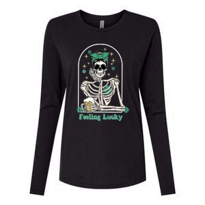 Dead Inside Feeling Lucky Skeleton Shamrocks Patrick's Day Great Gift Womens Cotton Relaxed Long Sleeve T-Shirt