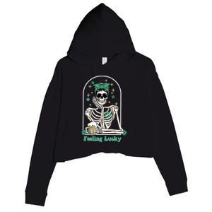 Dead Inside Feeling Lucky Skeleton Shamrocks Patrick's Day Great Gift Crop Fleece Hoodie