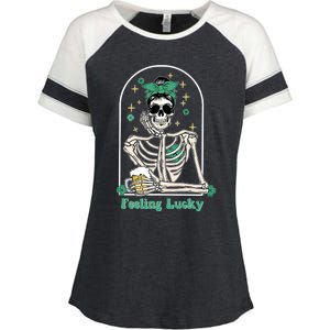 Dead Inside Feeling Lucky Skeleton Shamrocks Patrick's Day Great Gift Enza Ladies Jersey Colorblock Tee