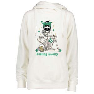 Dead Inside Feeling Lucky Skeleton Shamrocks Patrick's Day Great Gift Womens Funnel Neck Pullover Hood