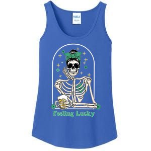 Dead Inside Feeling Lucky Skeleton Shamrocks Patrick's Day Great Gift Ladies Essential Tank