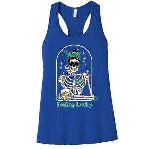 Dead Inside Feeling Lucky Skeleton Shamrocks Patrick's Day Great Gift Women's Racerback Tank