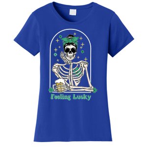 Dead Inside Feeling Lucky Skeleton Shamrocks Patrick's Day Great Gift Women's T-Shirt