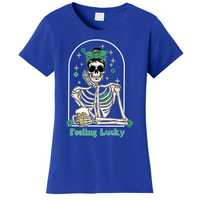 Dead Inside Feeling Lucky Skeleton Shamrocks Patrick's Day Great Gift Women's T-Shirt